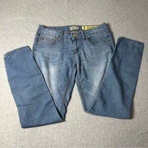 Indigo Rein Womens Skinny Jeans Light Wash Embroidered Pockets‎ Blue Size 9